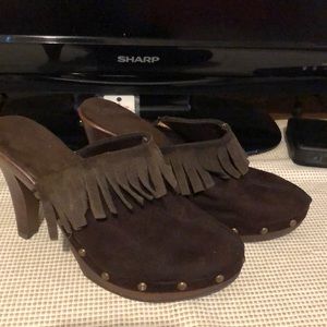 Coconut brown fringe heeled -Size 7
